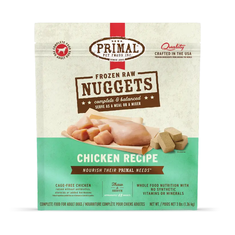 Chicken Recipe Frozen Raw Nuggets Dog Food, Prima