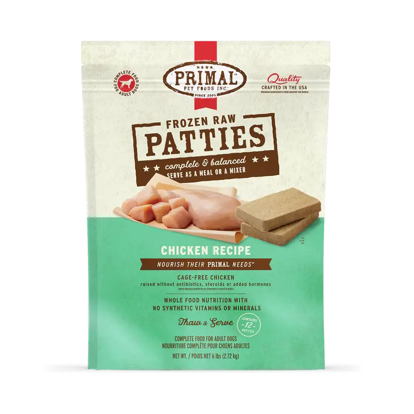 Chicken Recipe Frozen Raw Patties Dog Food, Primal