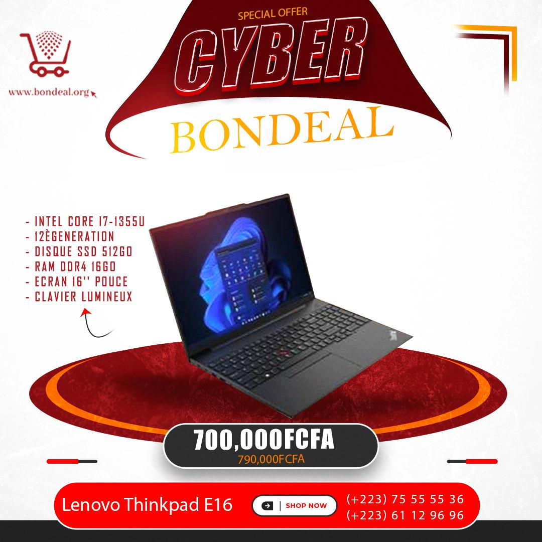 Lenovo Thinkpad E16 Gen1 Intel core i7-1355U@1.70 Disque SSD 512Go   Ram DDR4 16