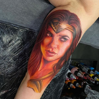 Wonder Woman colour portrait by Jacob Gwynn Tattoo