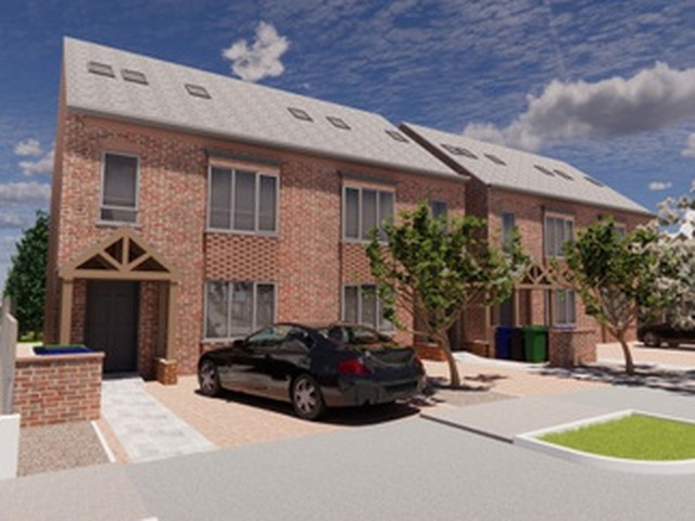 Visual of new three-storey brick homes in Enfield