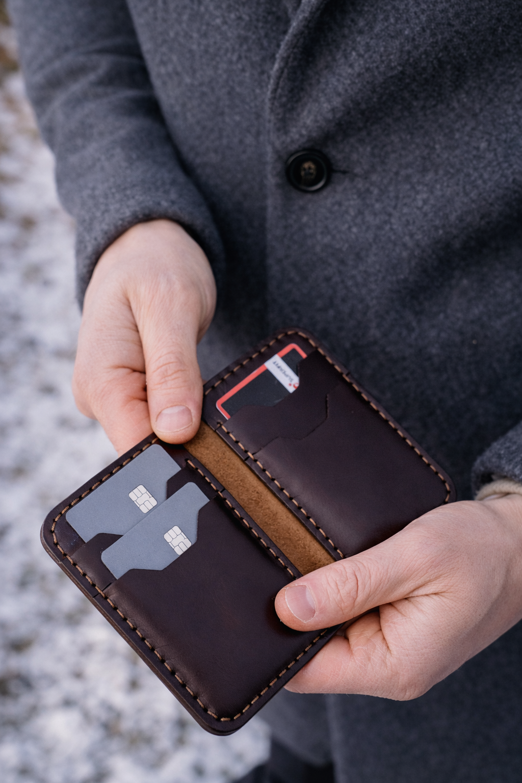 Slim Leder-Geldbörse in Dunkelbraun