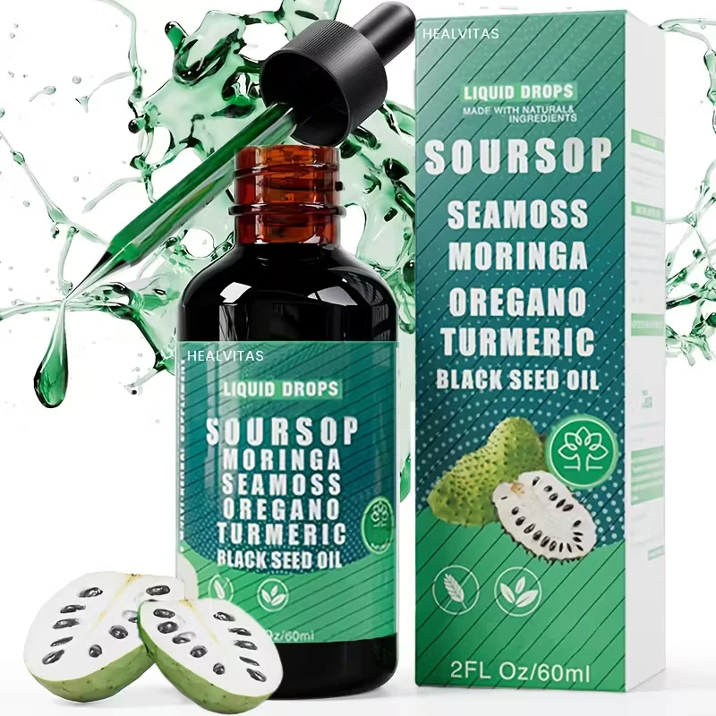 HealVitas Soursop, Seamoss, Moringa, Oregano, Tumeric, Black See oil Liquid Drop