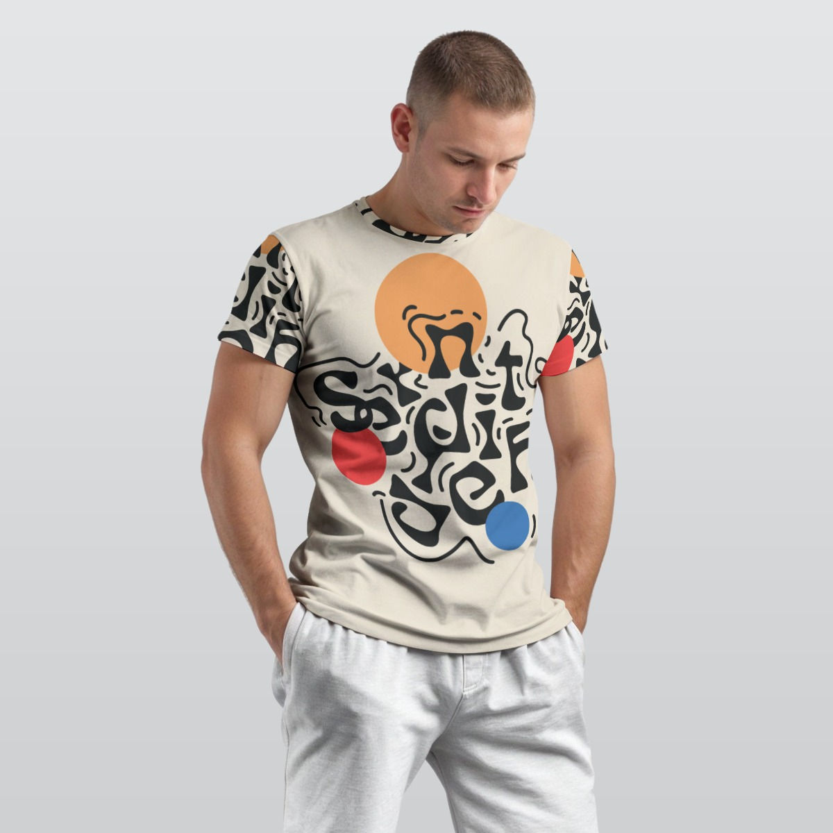 TIZO Design Colorful / Font Print Men's O-Neck T-Shirt