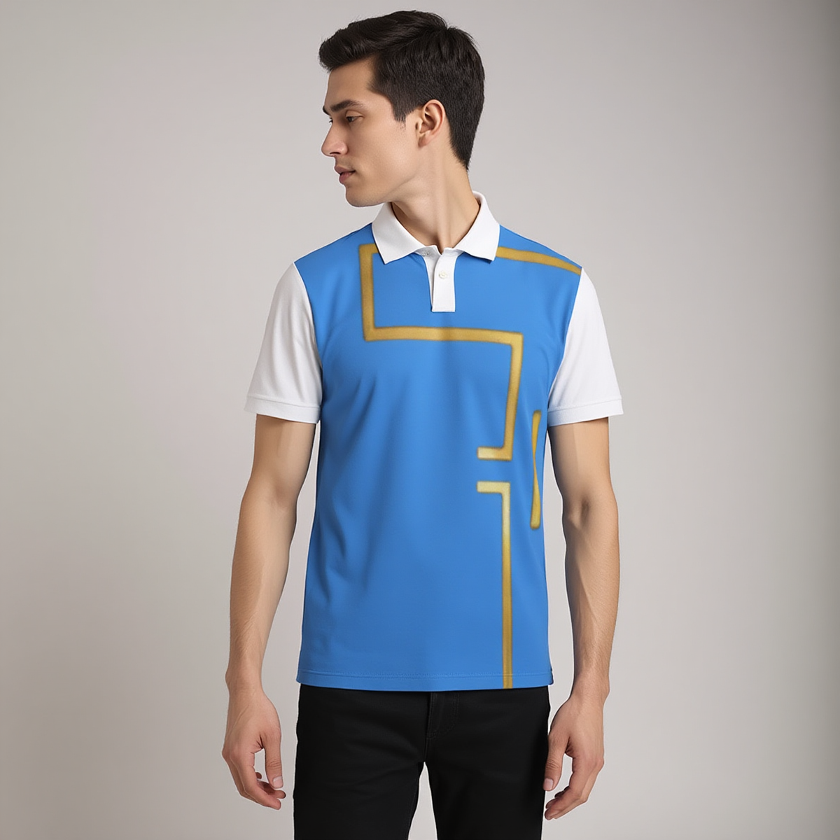 Tizo Ocean Blue Print Men's V-Neck Polo Shirt