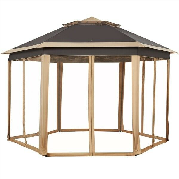 Thumbnail: Double Roof Outdoor Patio Gazebo Pop Up Canopy Tent with Mesh Netting, 13' x 13'