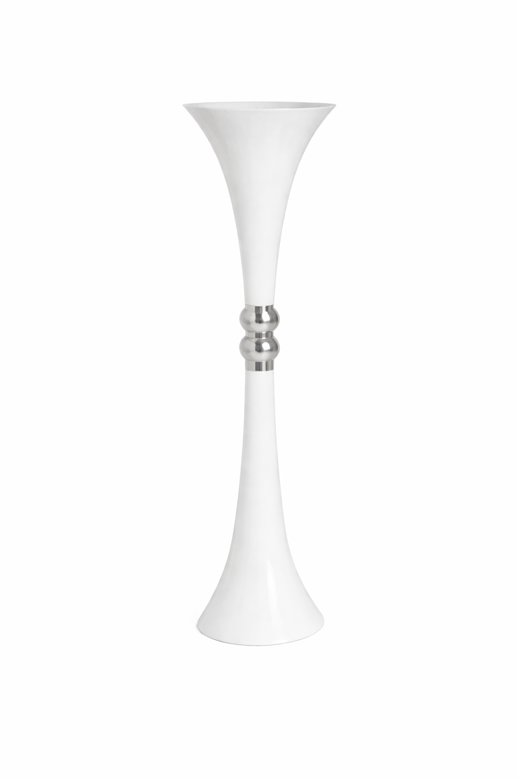 40" White Trumpet Flower Stand - Silver