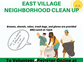 Community Cleanup!! We, at COA, are pleased to announce our East Village Community Cleanup Event🧹🧹