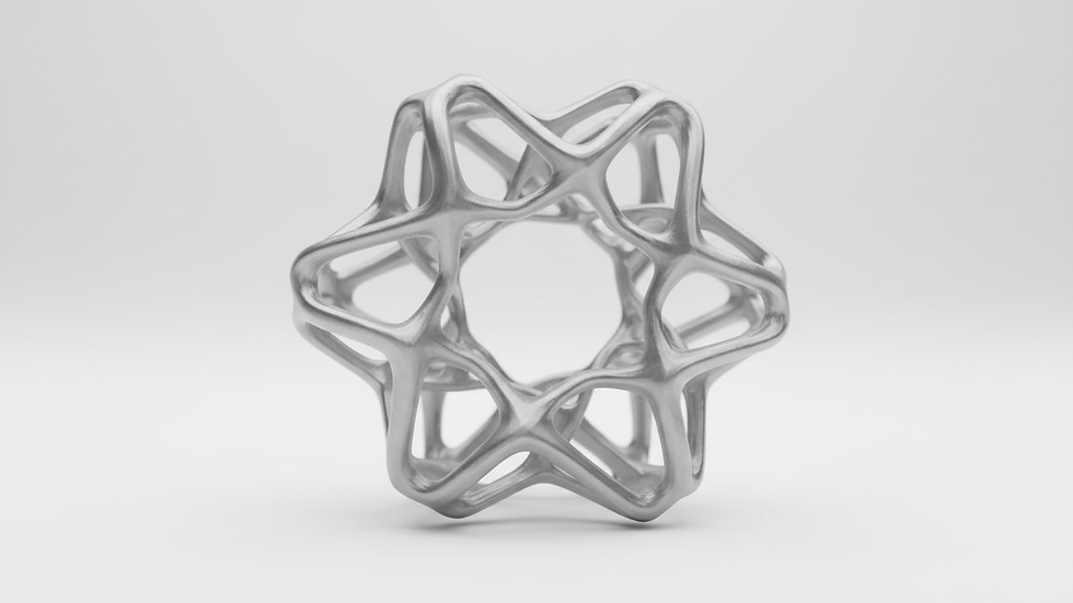 Eye-level view of a 3D printed metal part with complex geometry