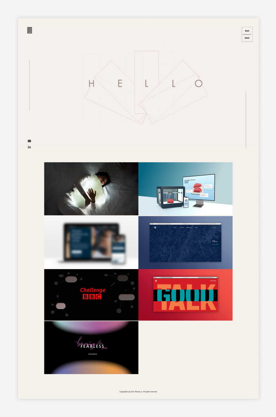 screenshot of graphic design portfolio by wendy ju with white background