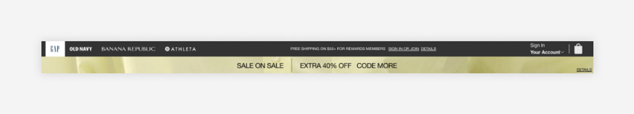 dynamic content on gap website header for new customers