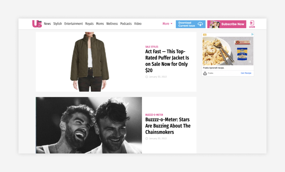 Dynamic content ad on us weekly news website