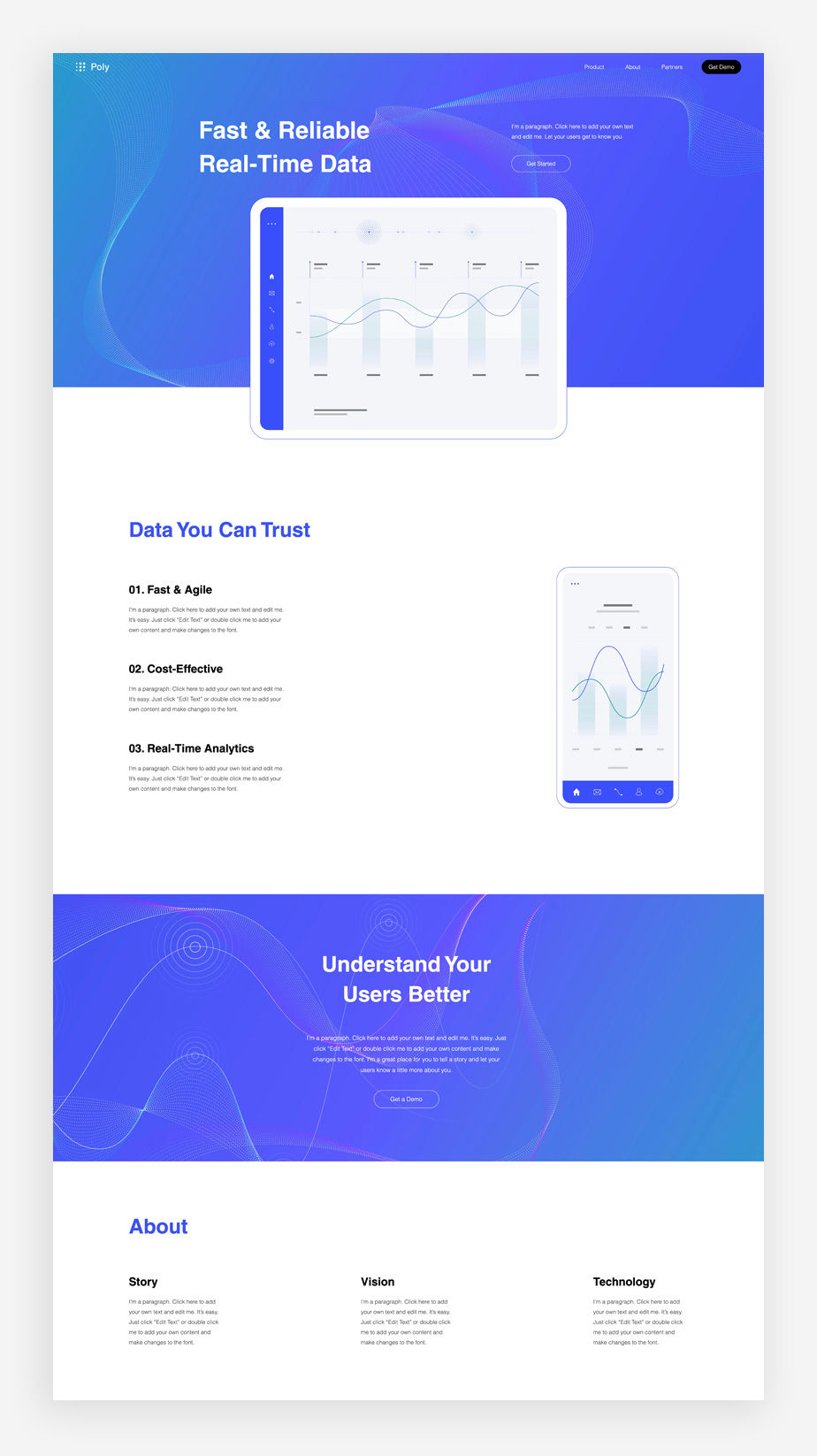 Simple website template for an application landing page