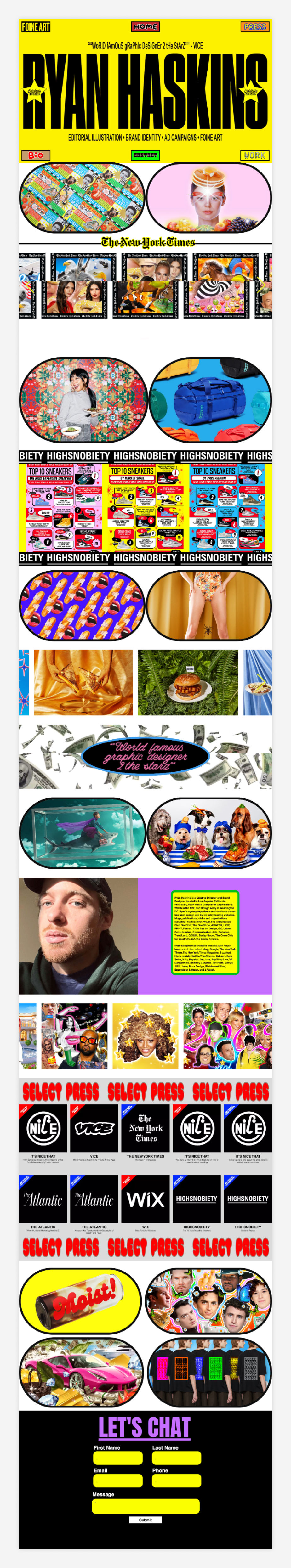 screenshot of stylish graphic design portfolio by ryan haskin