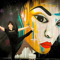 Just having fun in front of the painting