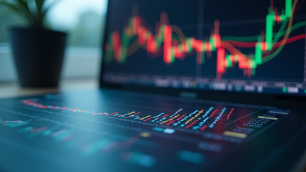 Eye-level view of a trading setup with charts and graphs