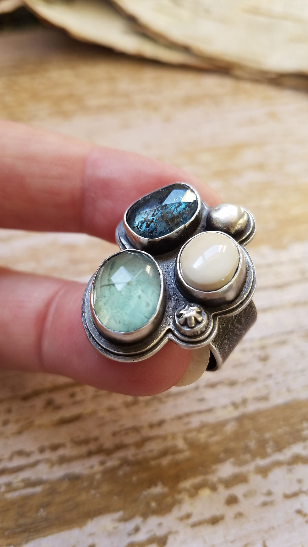 Thumbnail: fluorite, kyanite, ivory creek variscite riverbed ring-sz 7 1/2 adjus