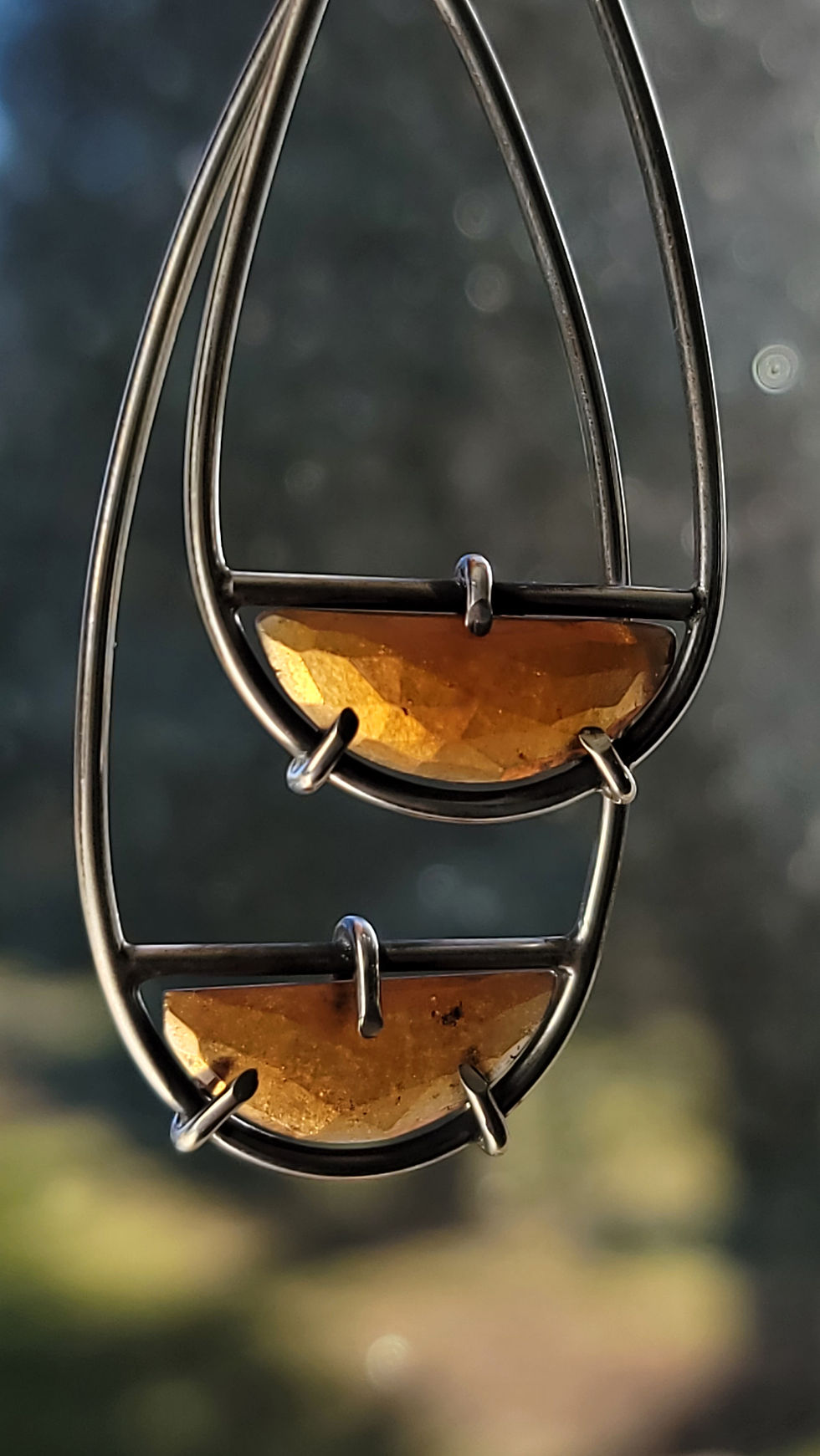 Thumbnail: Asymmetrical Orange Kyanite Gem Slice Earrings