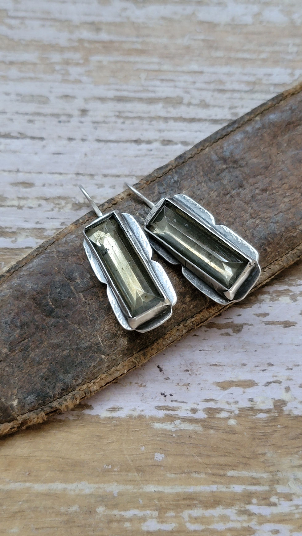 Thumbnail: Pyrite and Quartz Crystal Doublet Folded Bezel Earrings