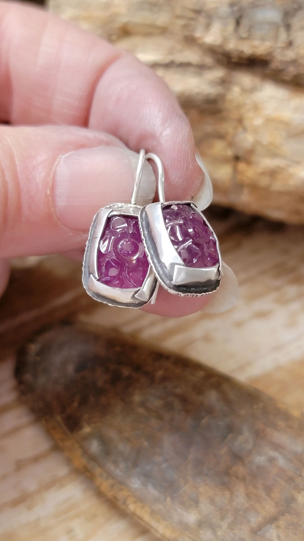 Mughal Carved Ruby Folded Bezel Earrings