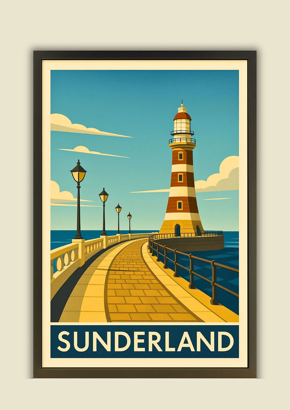 Thumbnail: Roker Pier II Sunderland Tyne & Wear Art Deco Style Poster / Print