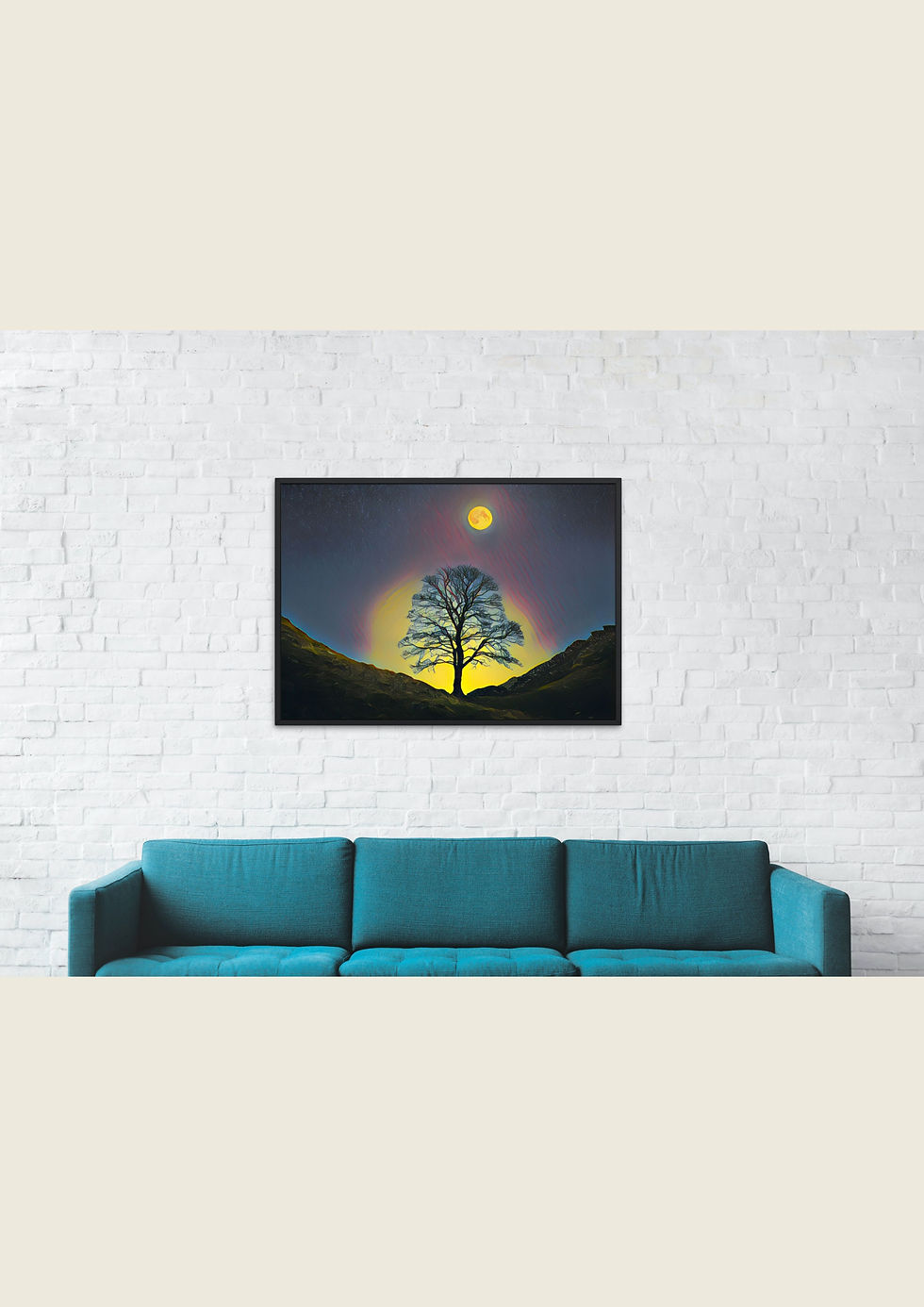 Thumbnail: Sycamore Gap Northumberland At Night A3 Oil Paint Effect Framed Wall Art