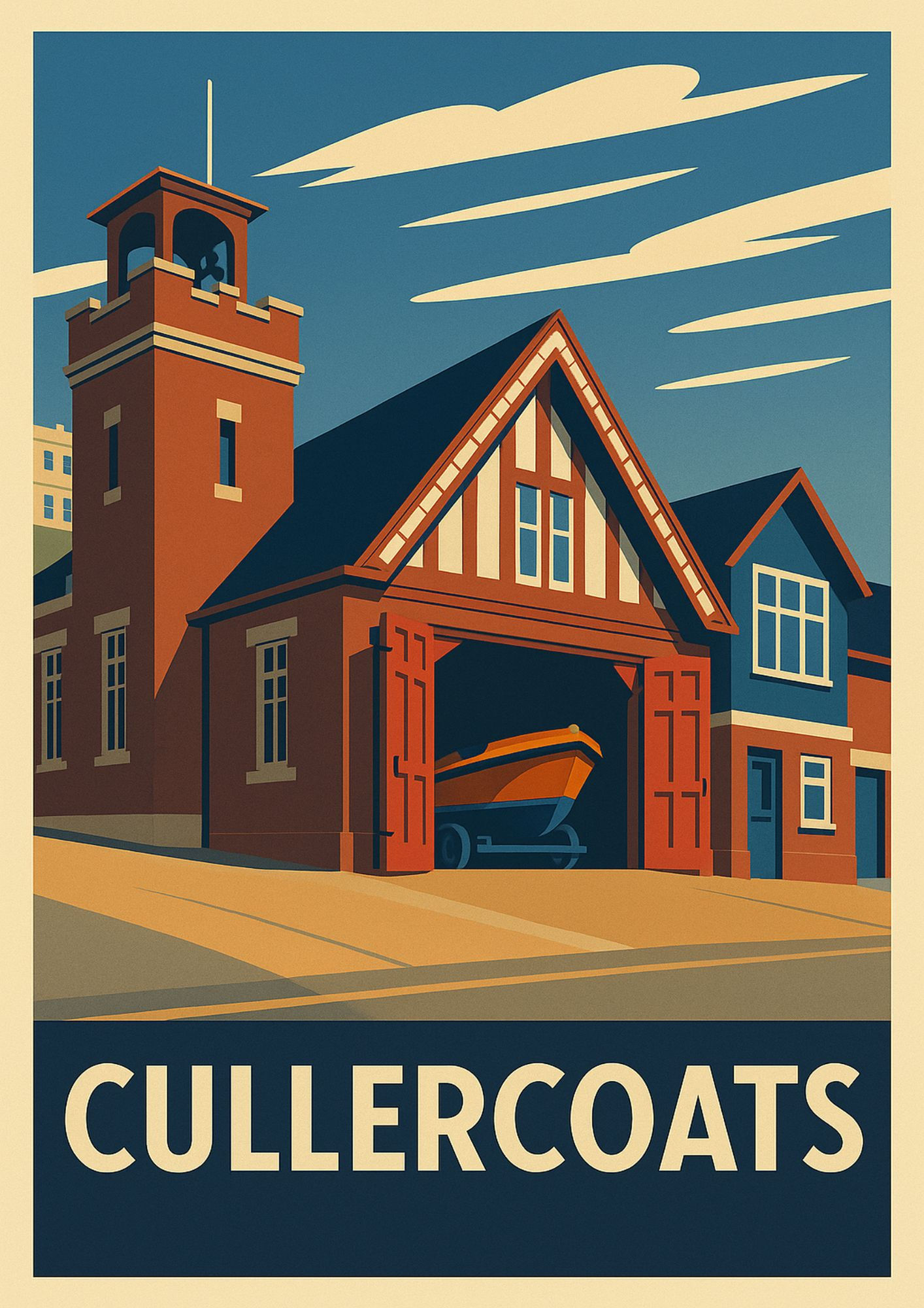 Cullercoats Northeast Art Deco Style Poster / Print