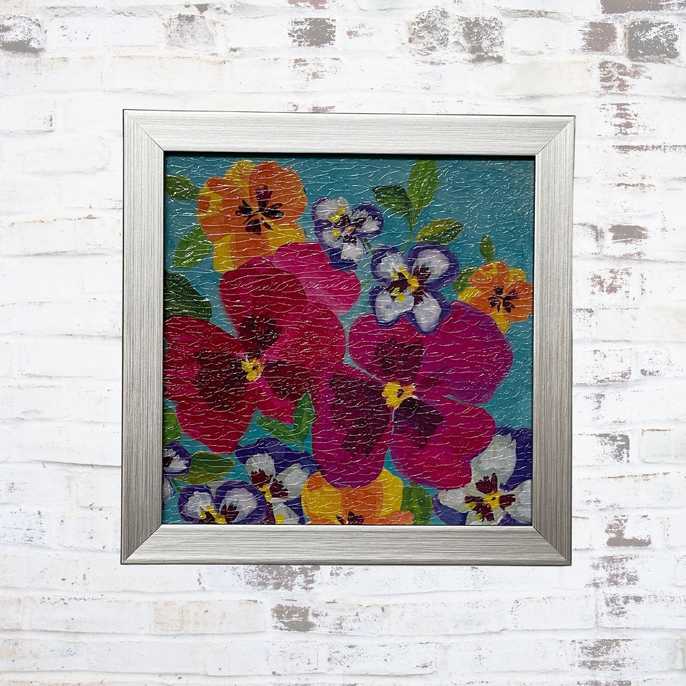 Trailing Colourful Panisies Mini Framed Art in Oil Paint Effect