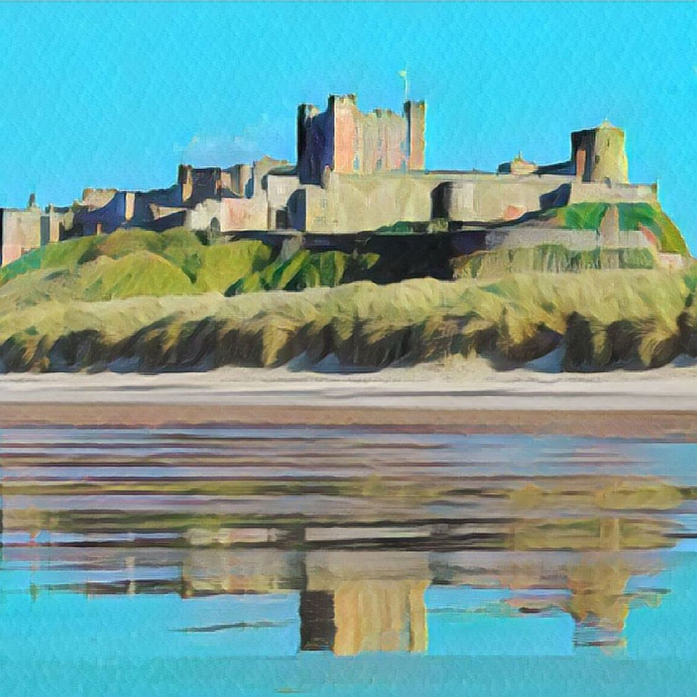 Thumbnail: Bamburgh Castle Northumberland Mini Framed Art in Oil Paint Effect