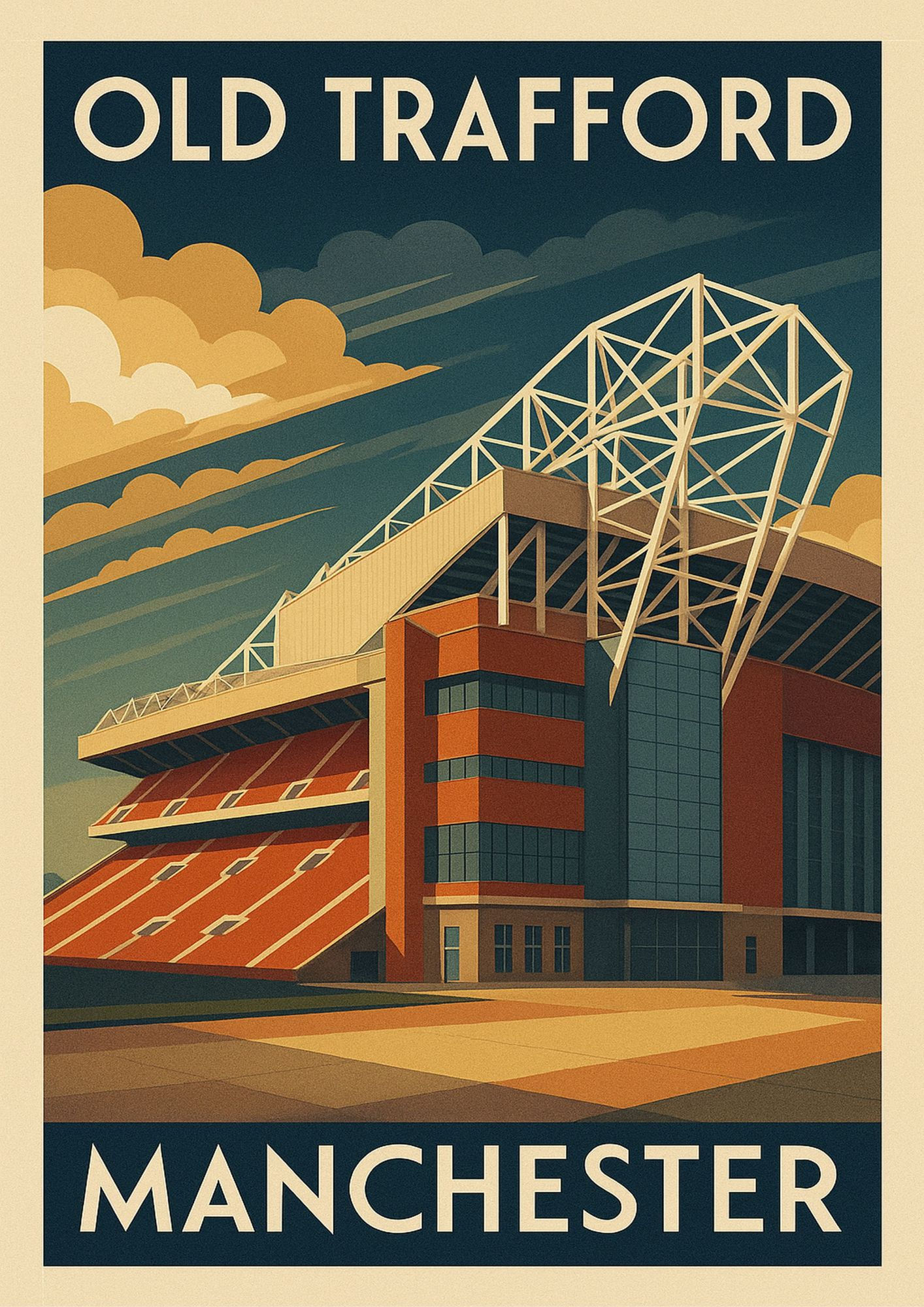 Old Trafford Manchester Art Deco Style Print