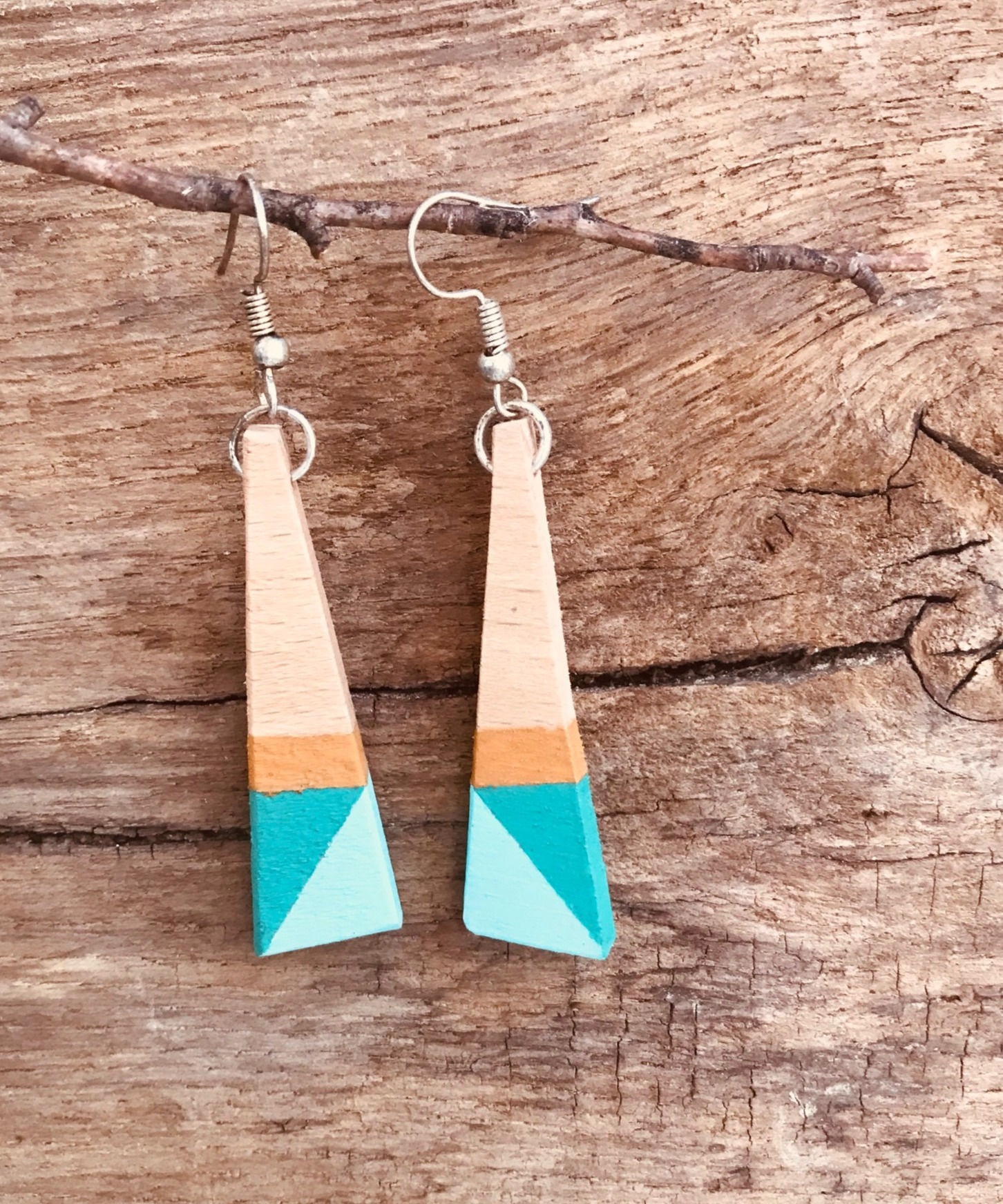Upcycled colored wood earrings