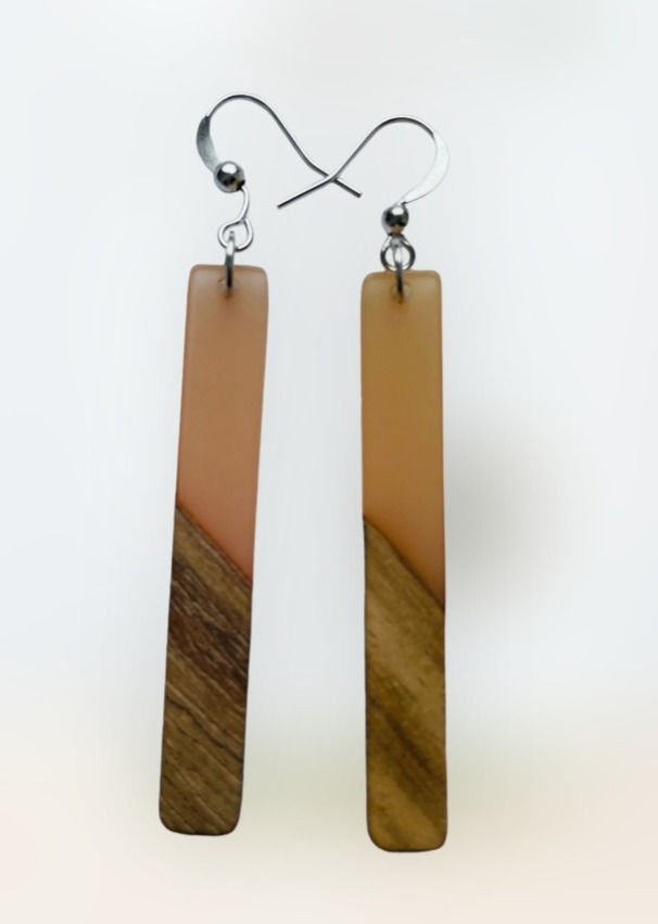 Miniature : Stick wood-resin earrings