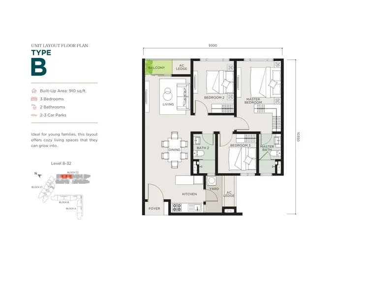 Type B 3 bedroom floor plan Uptown Residences 2 Klang