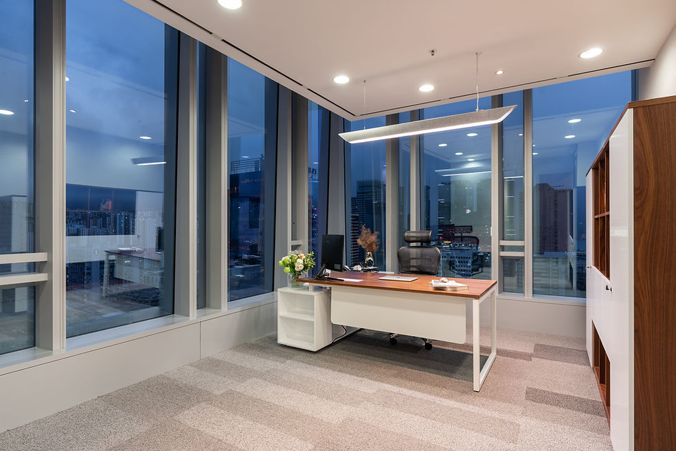 Minimal corporate office in Hong Kong with view of thee skyline