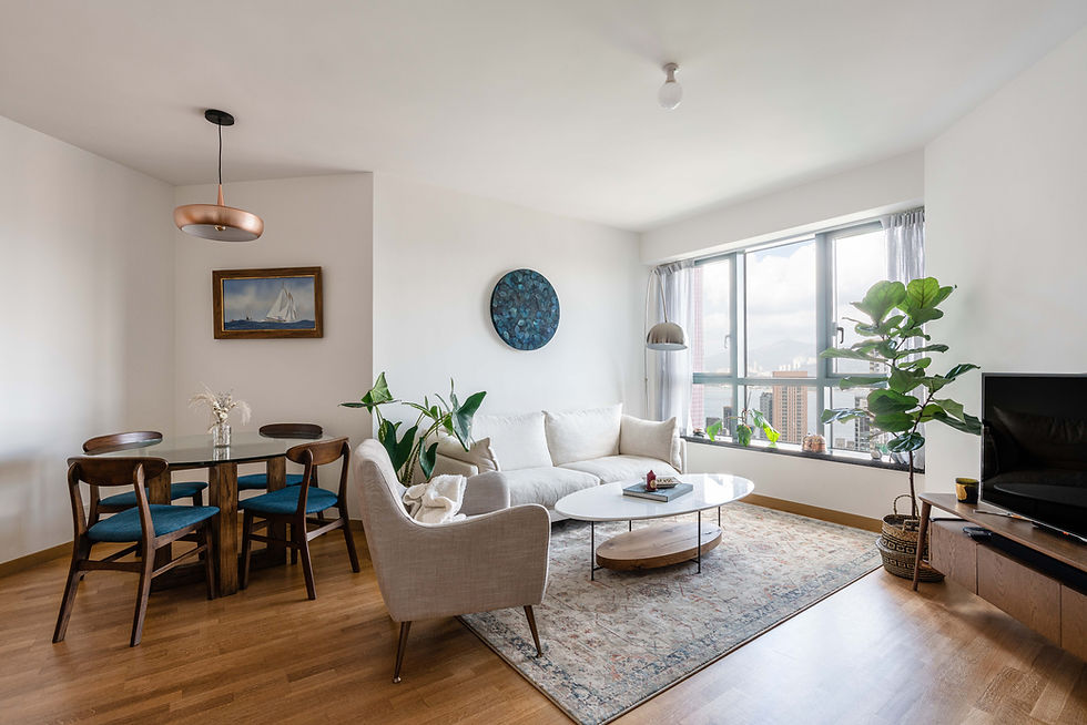 Mid-century modern living and dining room in Hong Kong