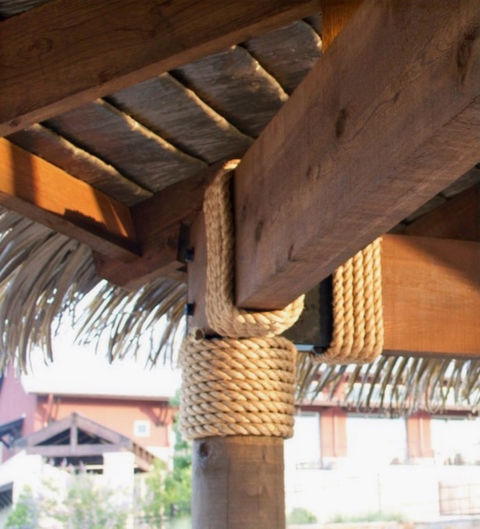 Texas tiki huts with synthetic thatch roofs