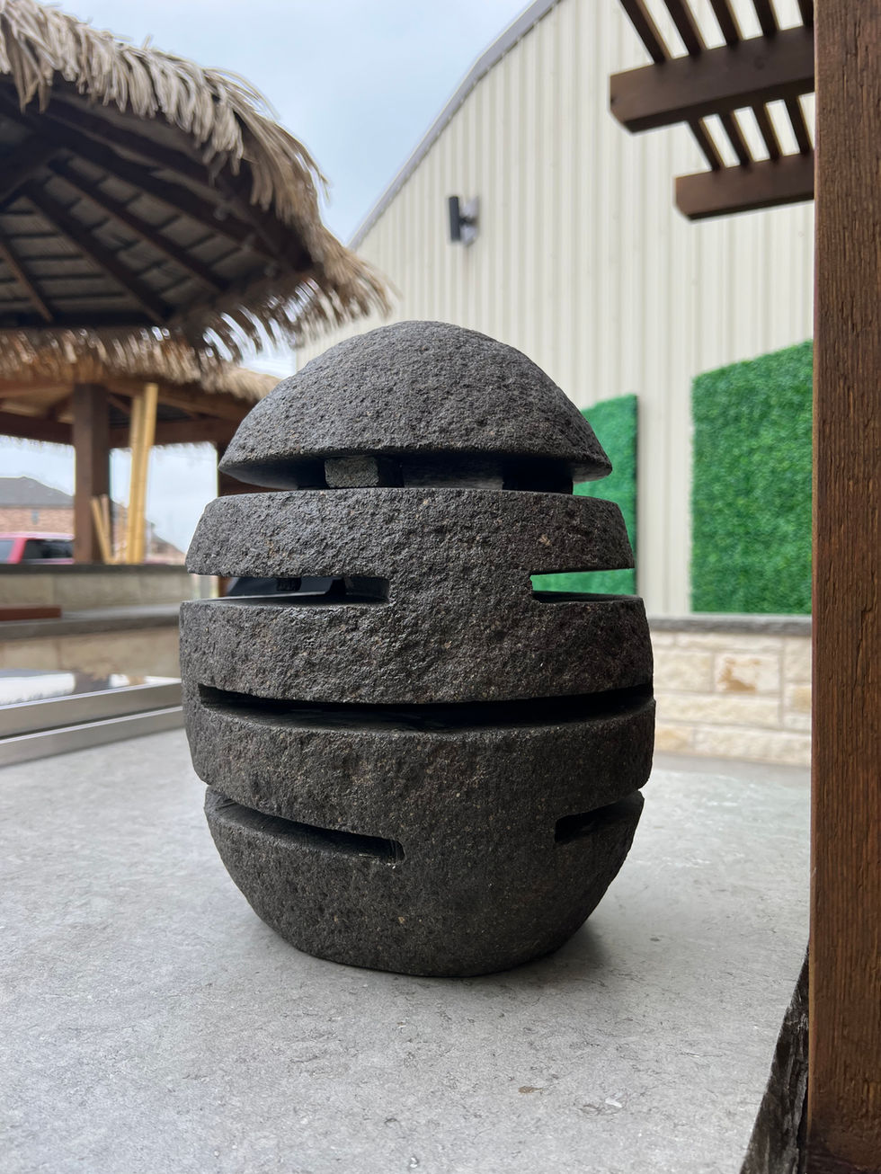 Green stone lantern handmade in Frisco, Texas