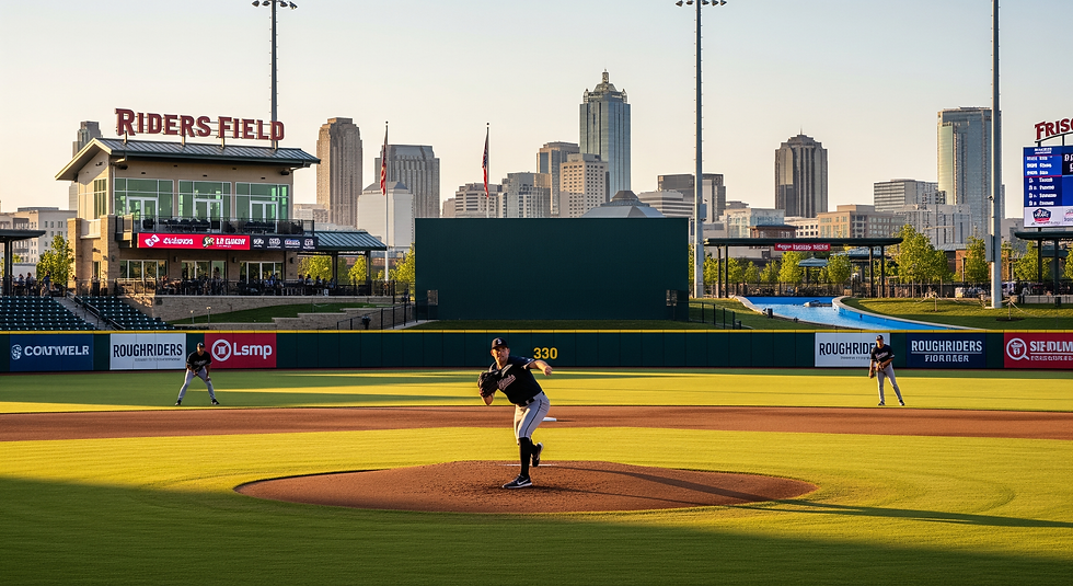 Riders Field at 7300 RoughRiders Trail in Frisco Texas during a summer night game with the RoughRiders on the mound