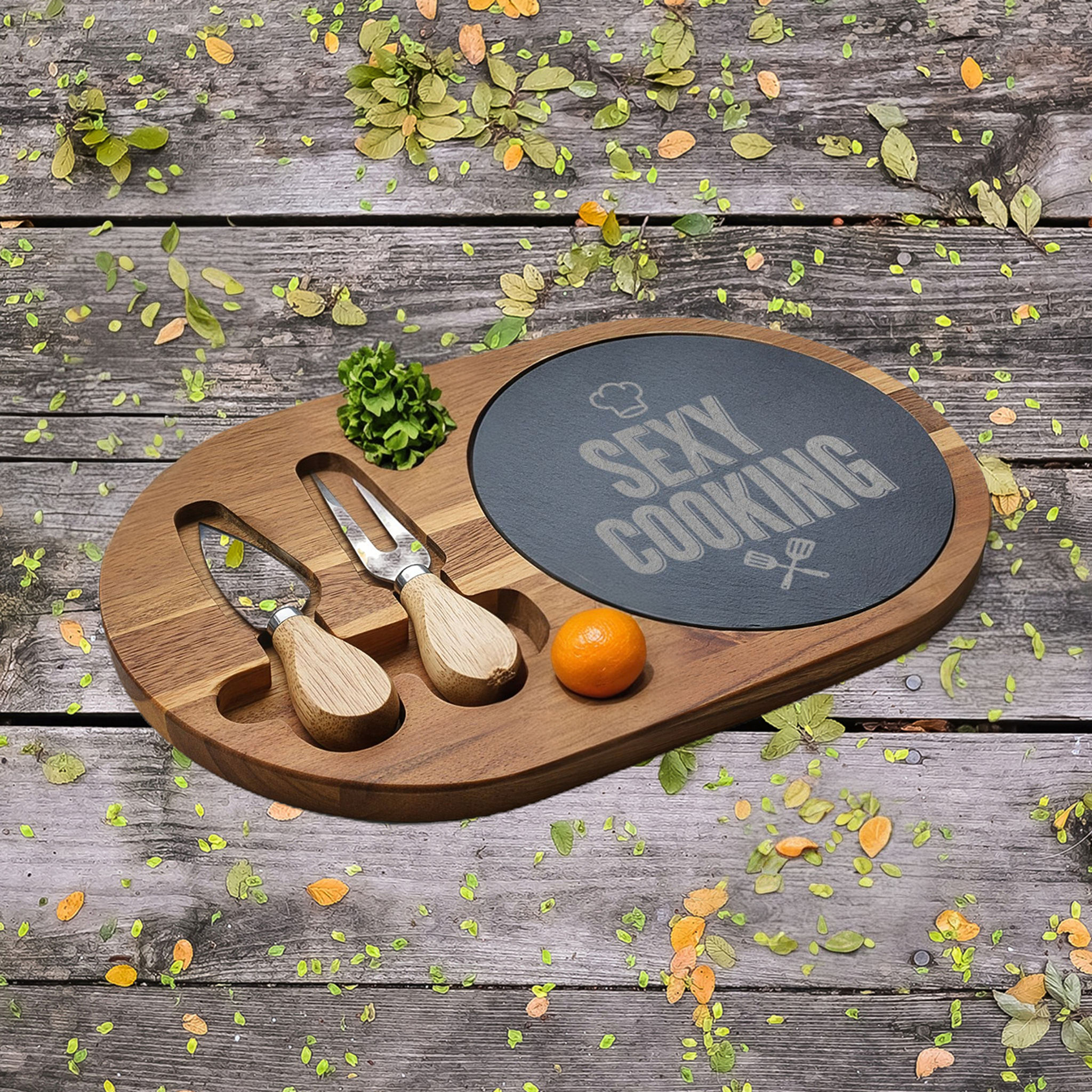 Engraved 'Sexy Cooking' Charcuterie Board Set — Set the mood right for two. 
