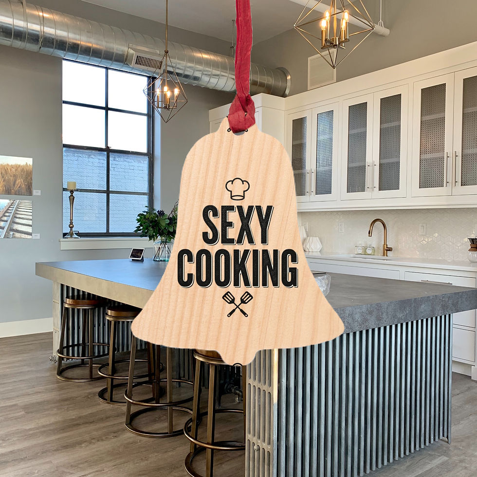 Thumbnail: "Sexy Cooking" Wooden Bell Ornament -Let the bell dangle from a silky red ribbon