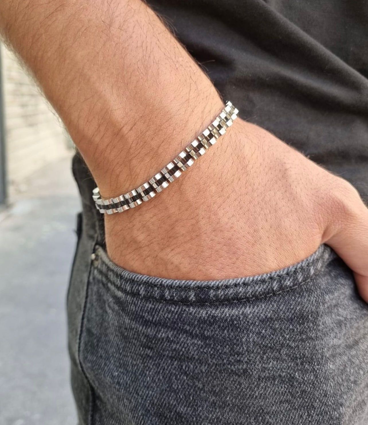 צמיד חוליות כסף שחור - סטיל