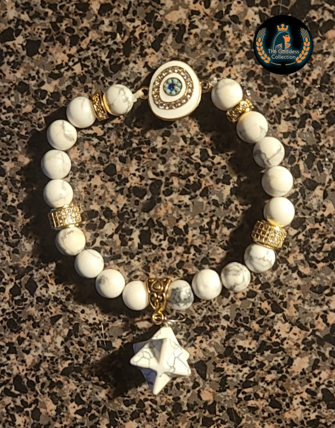 Evil Eye Howlite 8mm Merkaba Charm