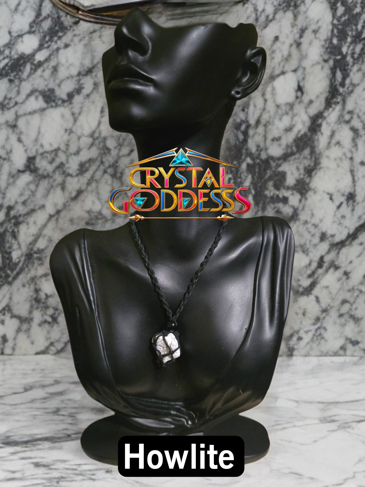 Howlite 🤍 Raw Crystal Black Rope Necklace 