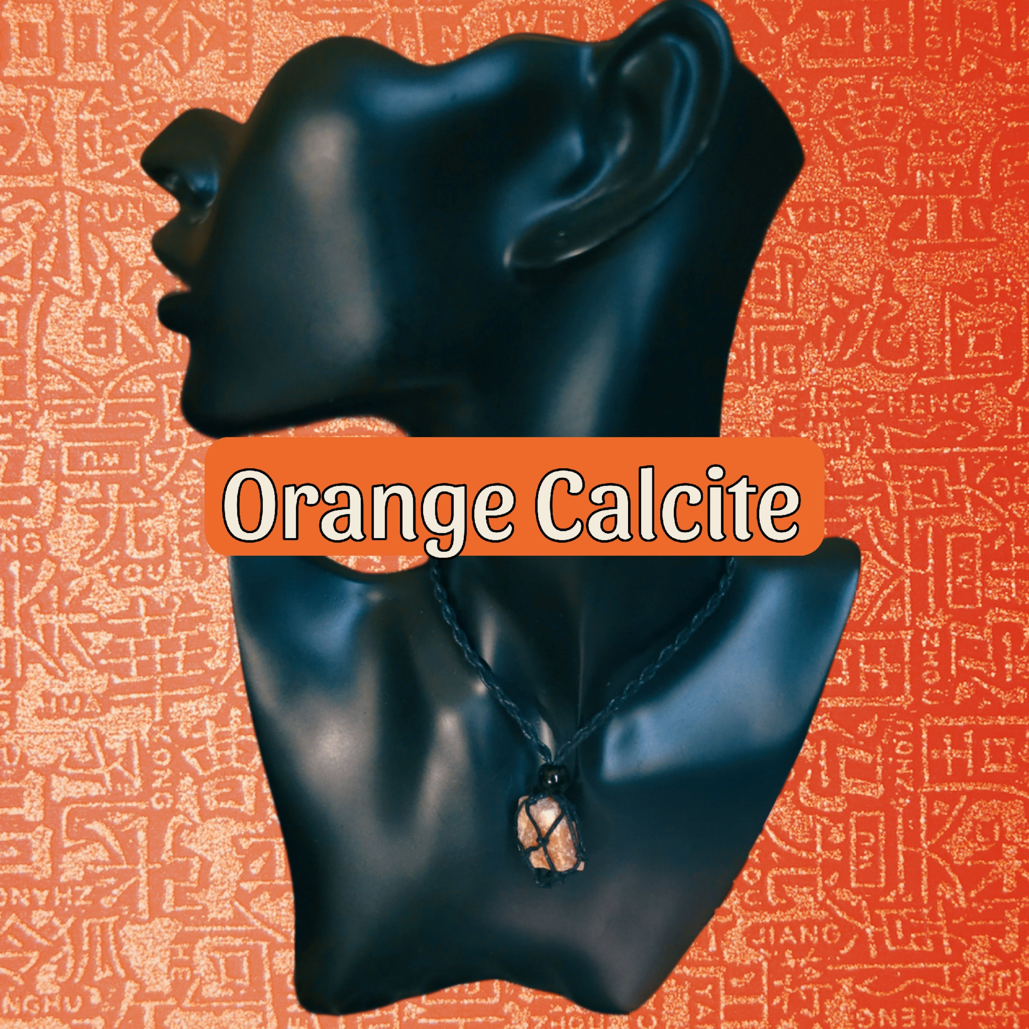 Orange Calcite Crystal Black Rope Necklace 