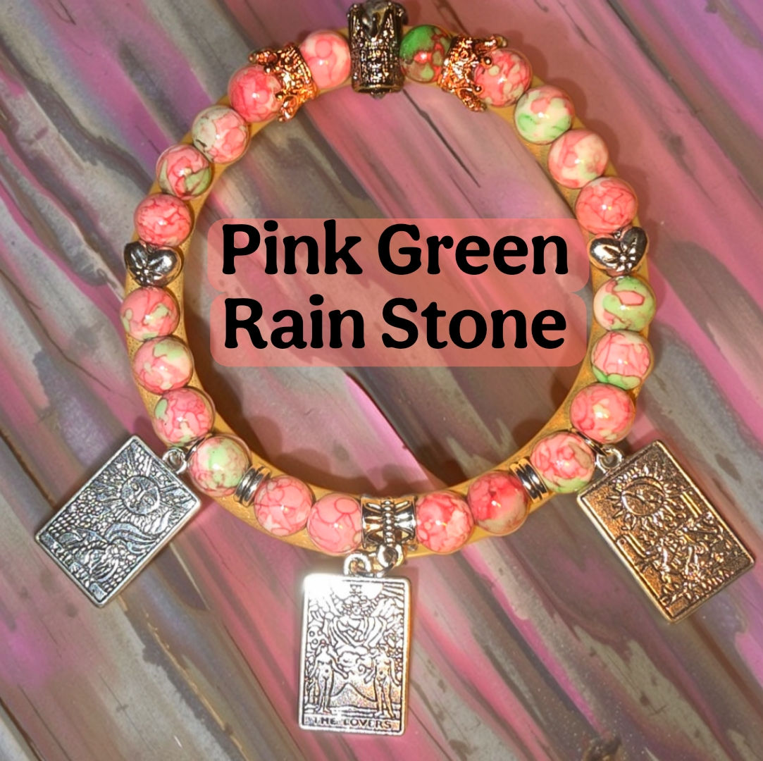 Pink Green Rain Stone 8mm Tarot Card Charms