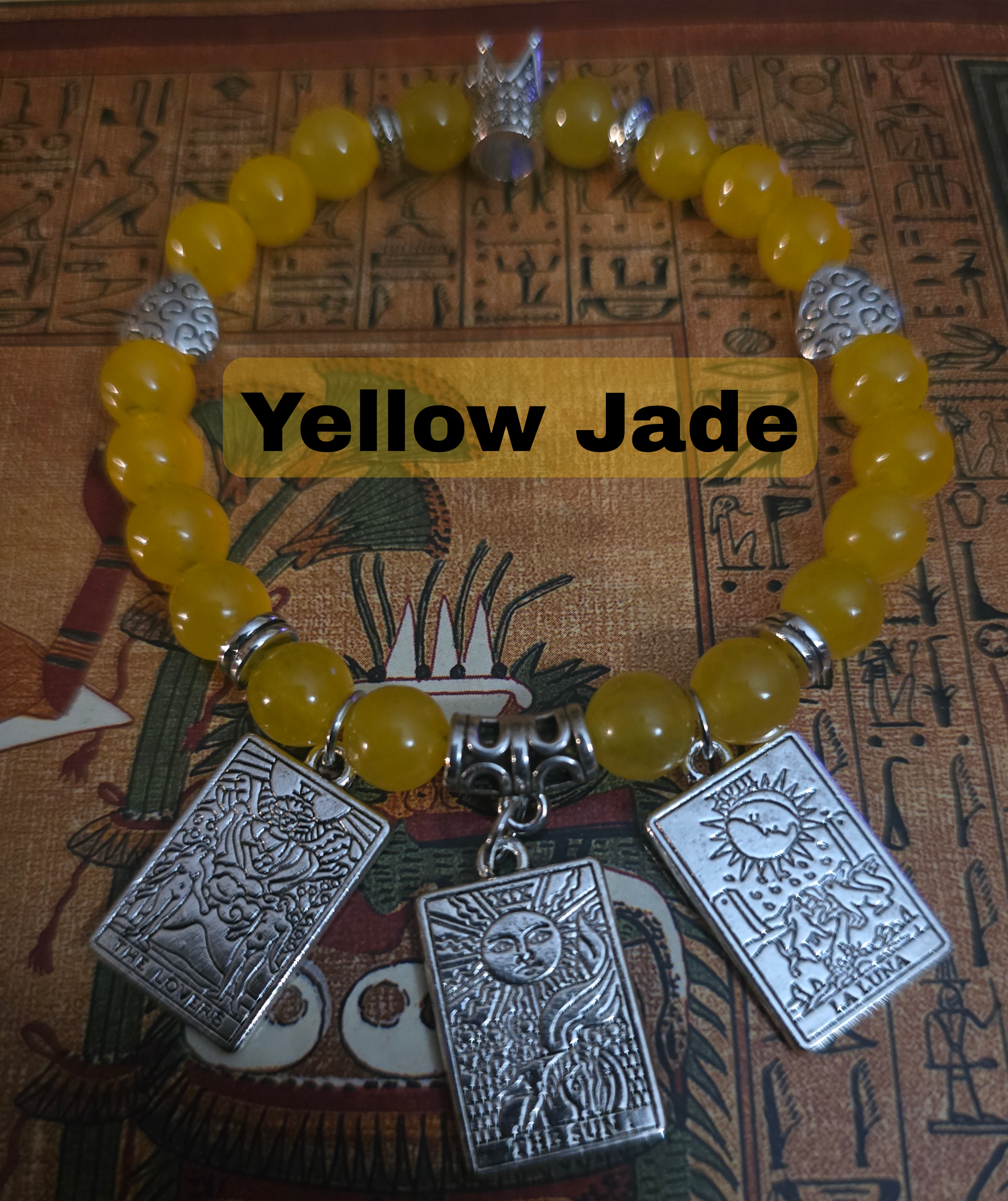 Yellow Jade Crown with Tarot Cards Charms