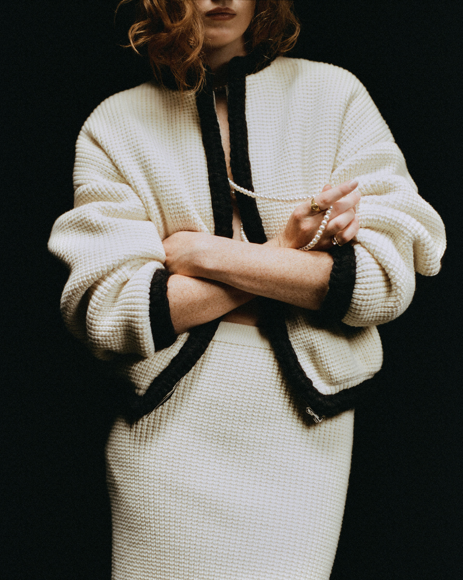 Grace Carswell shot by Jessica Ren Vaughan and styled by Niambi Moore. Fashion: Versace, Dsquared2, Moschino, Stella McCartney, Quine Li and Dolce&Gabbana