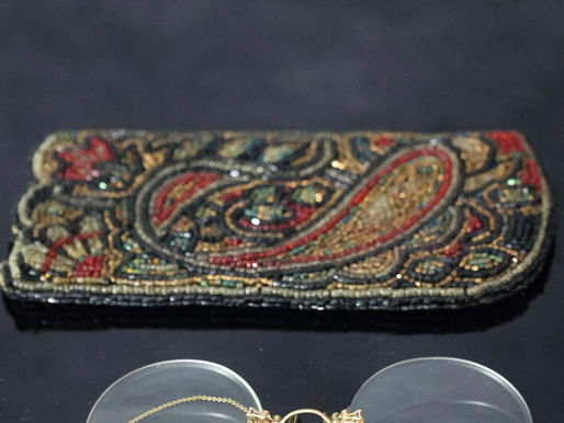 Pince-Nez Eyeglasses with Beaded Case