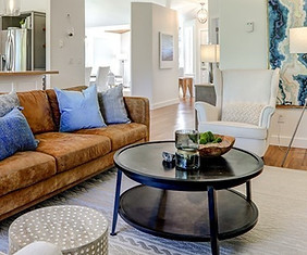 Modern living room staging by AnnArthur Homes, Killeen, Texas.