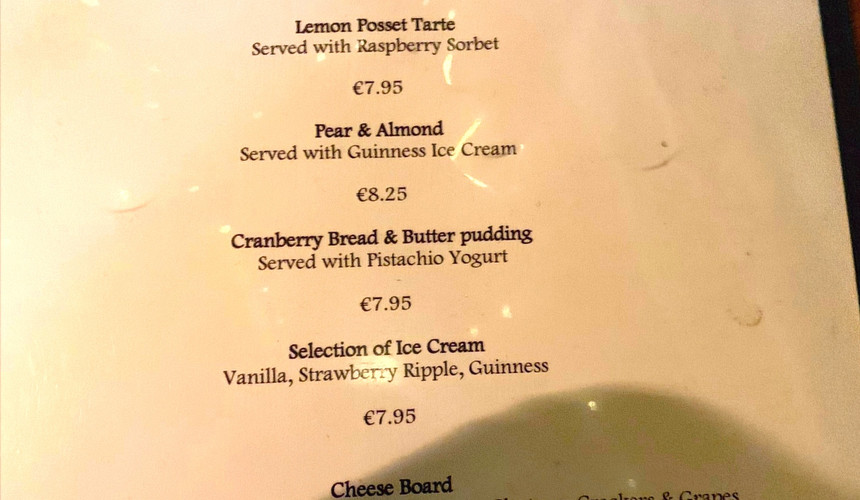 Menu The Celt Pub, Desserts, The Celt Pub, Dublin, Ireland, Irish Pub